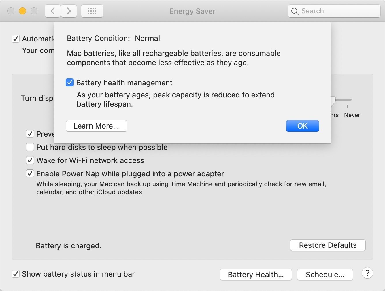 Batteriegesundheit in macOS 10.15.5.
