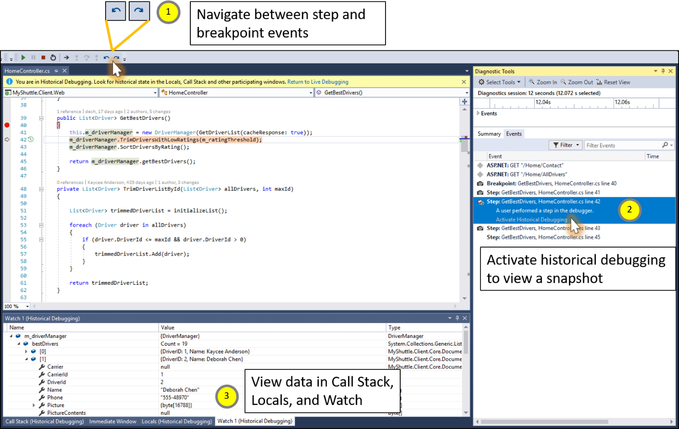Historial Debugger in Visual Studio 15.5