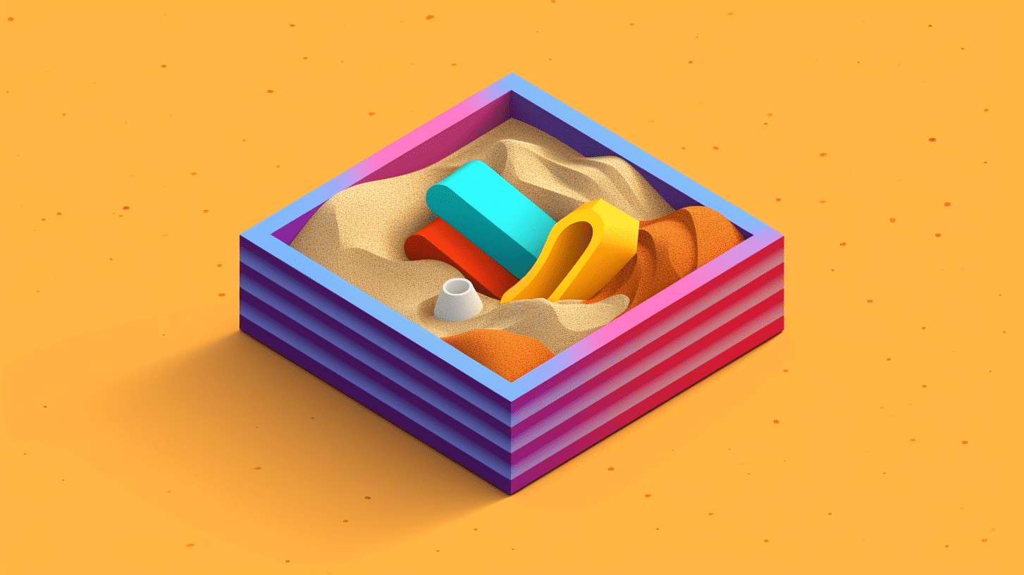 Illustration: Ein Sandkasten; Bild berechnet von der KI Midjourney