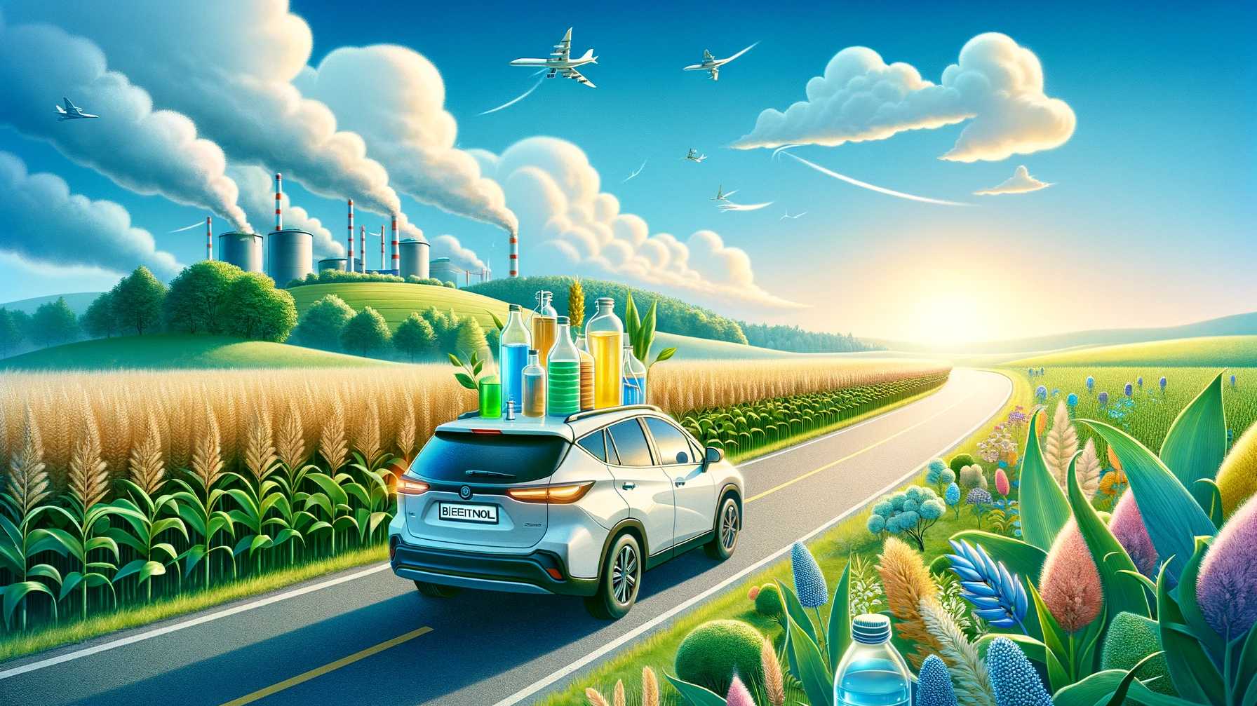 Umweltfreundliche Bioethanol-Kraftstoffalternative in grüner Landschaft