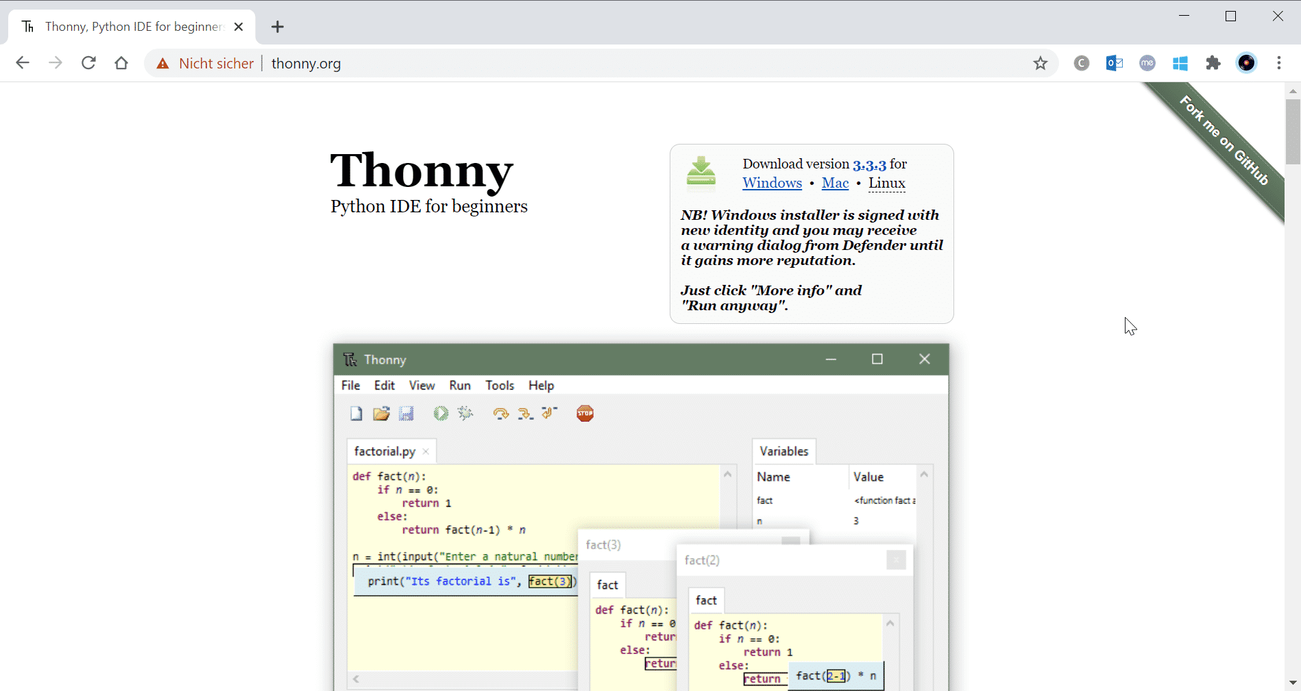 Website der Python-IDE thonny.org