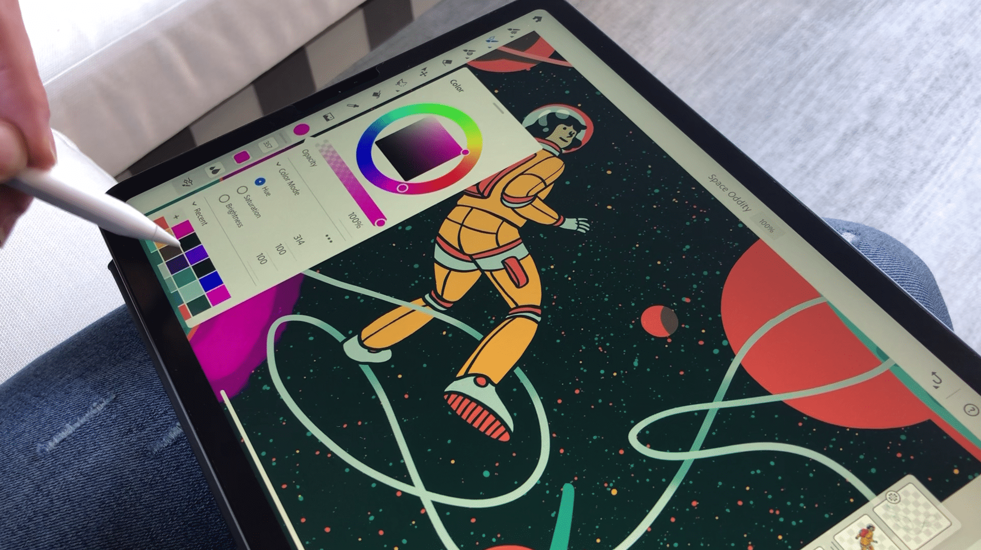 Adobe Fresco unterstützt Ebenen und verschiedene Pinselwerkzeuge, beispielsweise Wasserfarben.