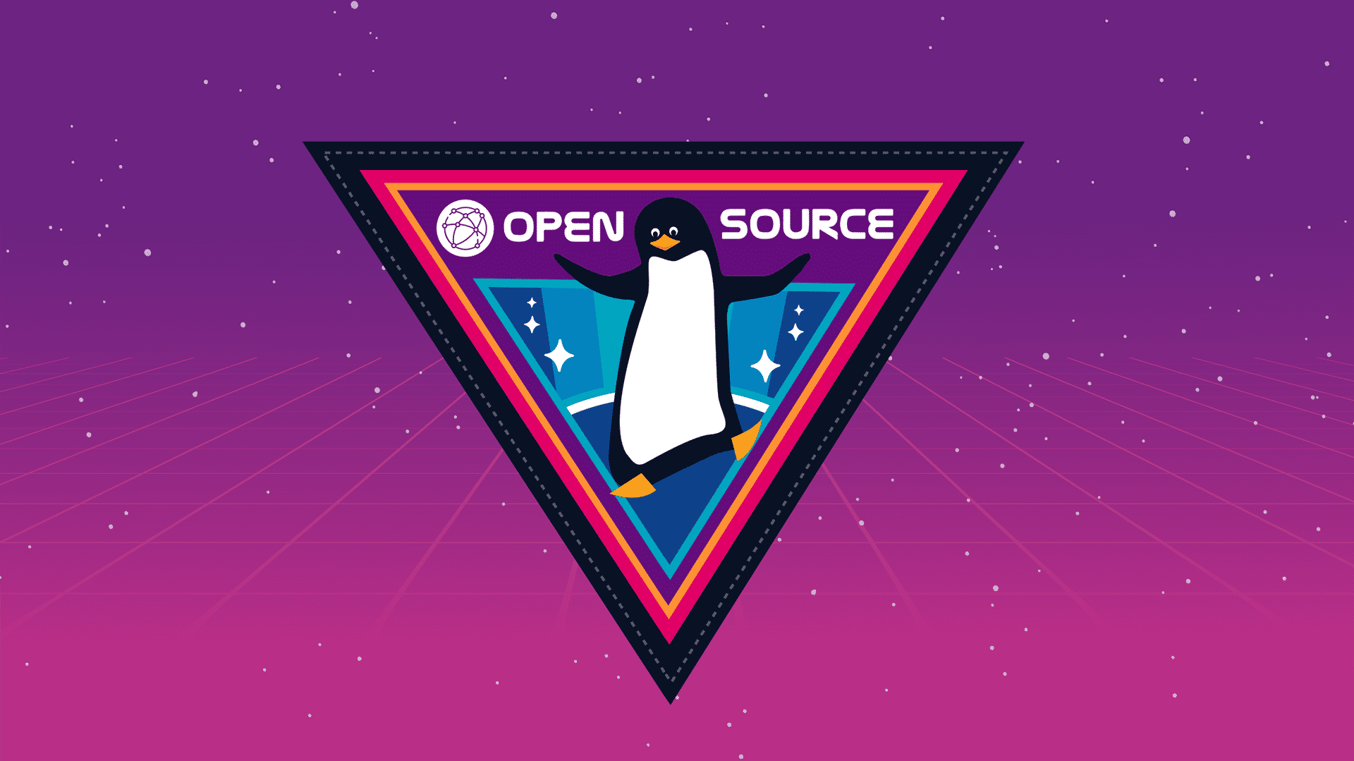 Ein Banner mit Comic-Pinguin und Open-Source-Schriftzug.