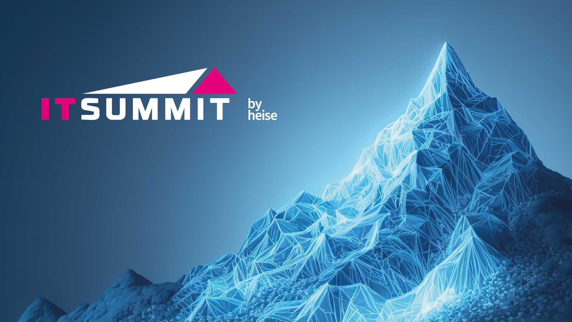 Mountain peak, blue background, IT Summit by heise logo