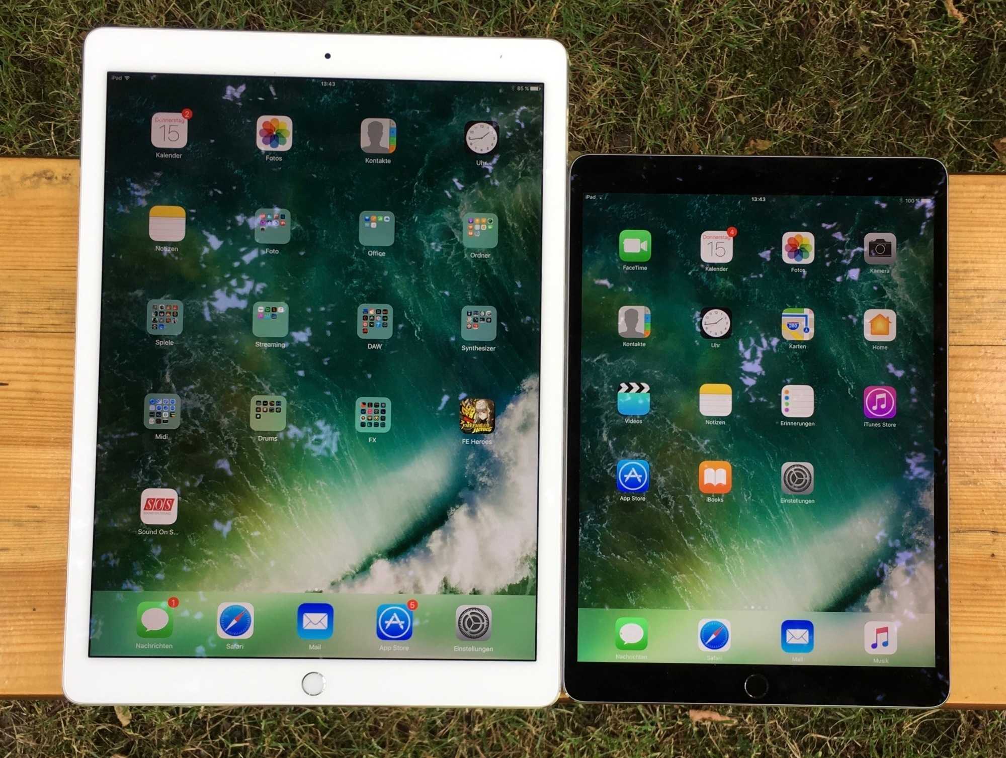 Die im Juni neu eingeführten iPad-Pro-Modelle. Das große 12,9-Zoll-Modell ist äußerlich vom Vorgänger nicht zu unterscheiden.