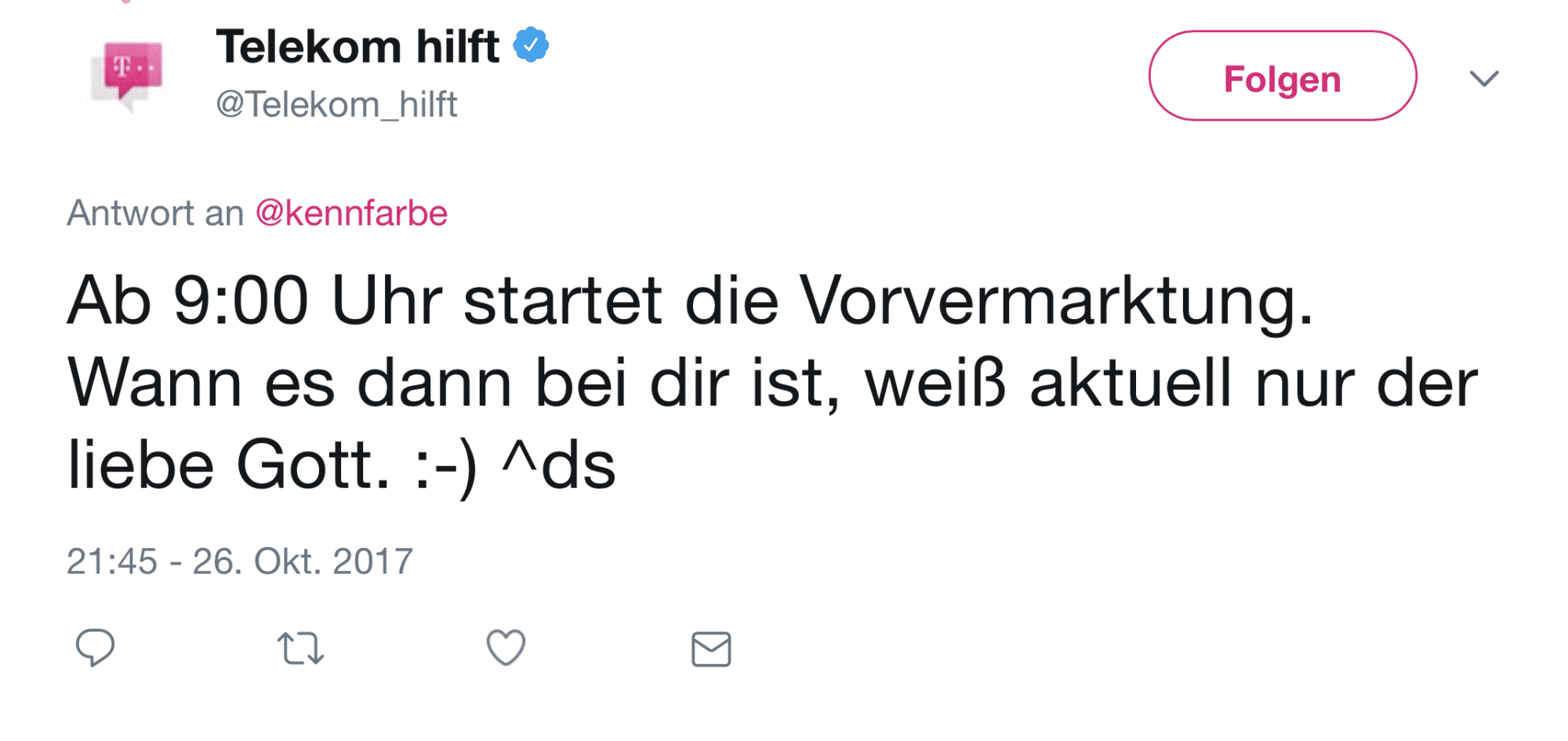 Bei Fragen zur Lieferzeit des iPhone X wird kurzerhand an Gott verwiesen.