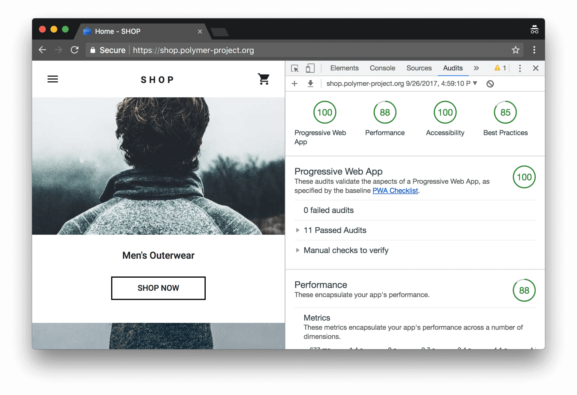 Ein Lighthouse-Report innerhalb der Chrome DevTools (Bild: Google)