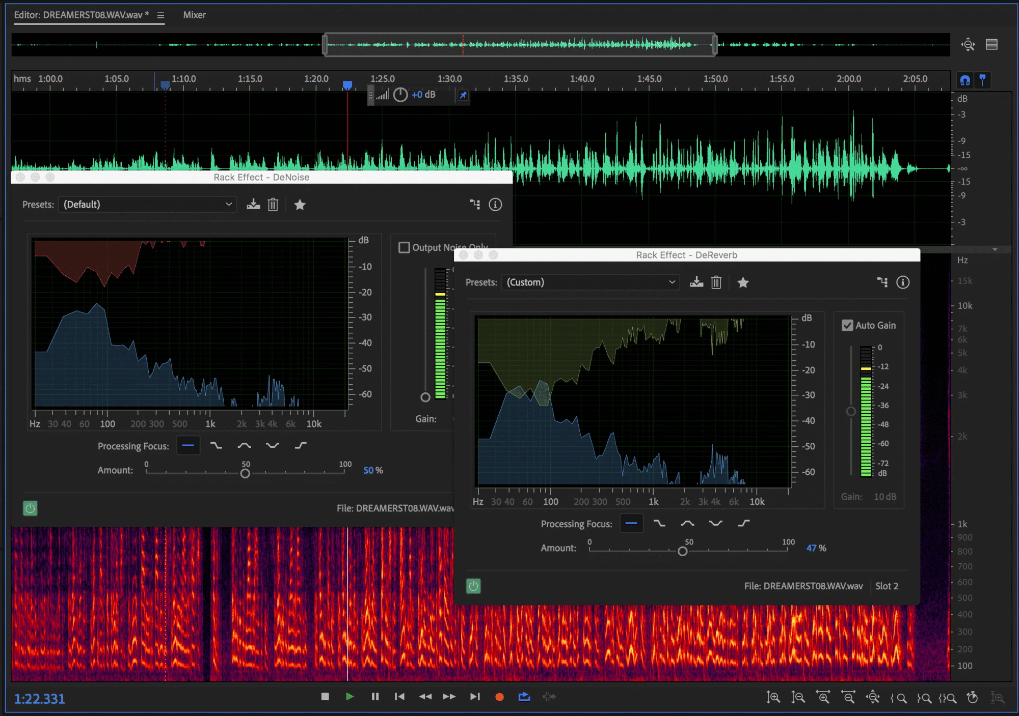 In Audition bereinigen die Funktionen DeReverb und DeNoise Audio-Aufnahmen und ungeliebte Störgeräusche.