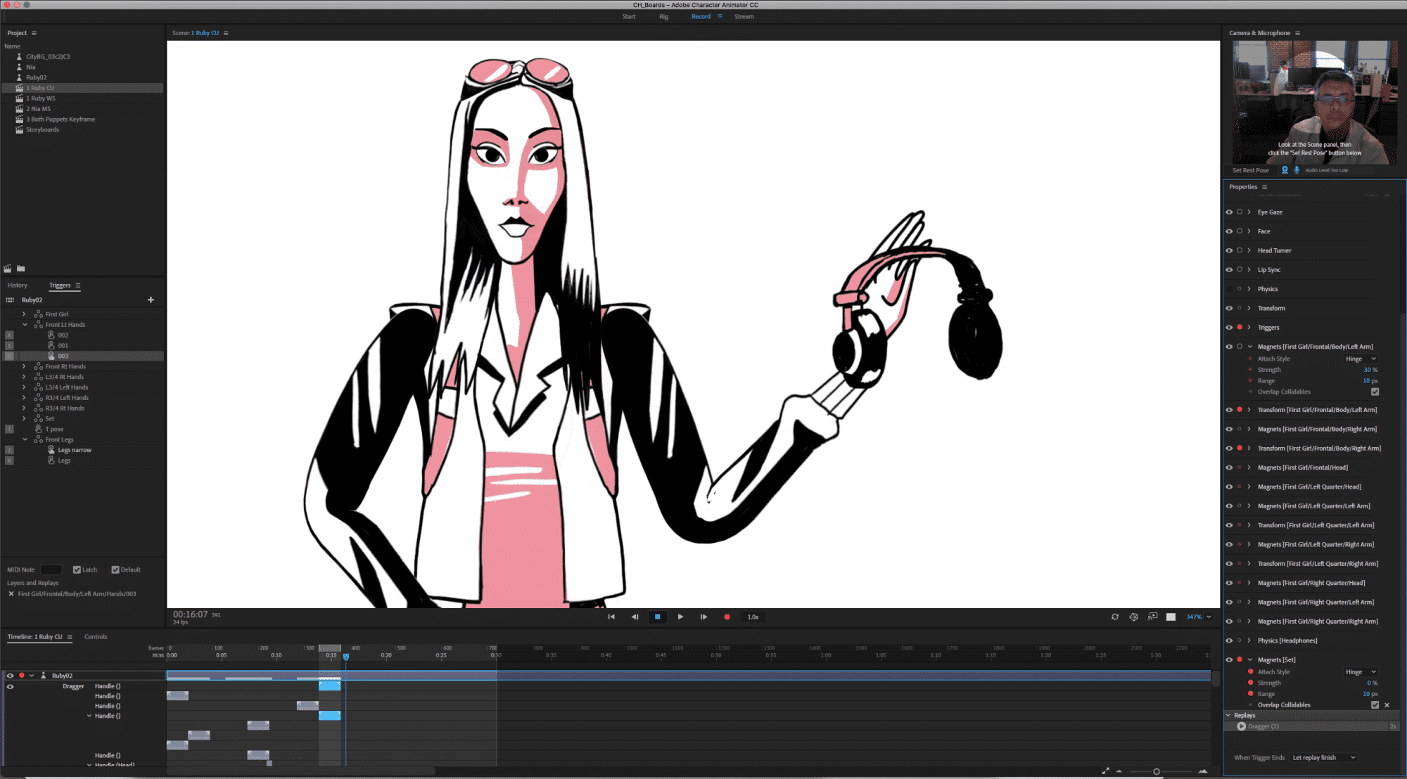 Ein "Magnet" sorgt in Character Animator dafür, dass die Hand der Figur bei Berührung ein Objekt aufnimmt.