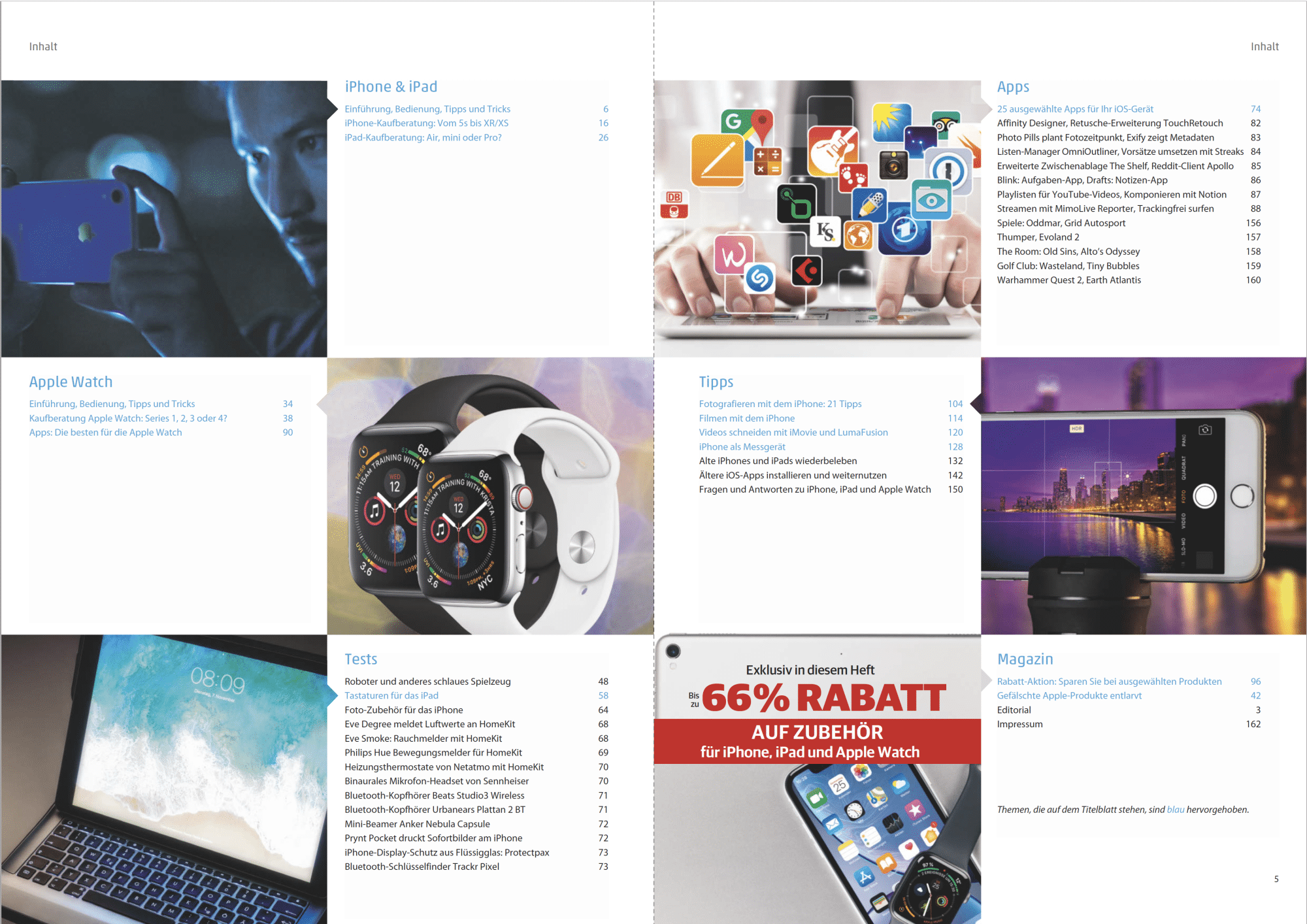 c't iPhone, iPad, Apple Watch: Inhaltsverzeichnis