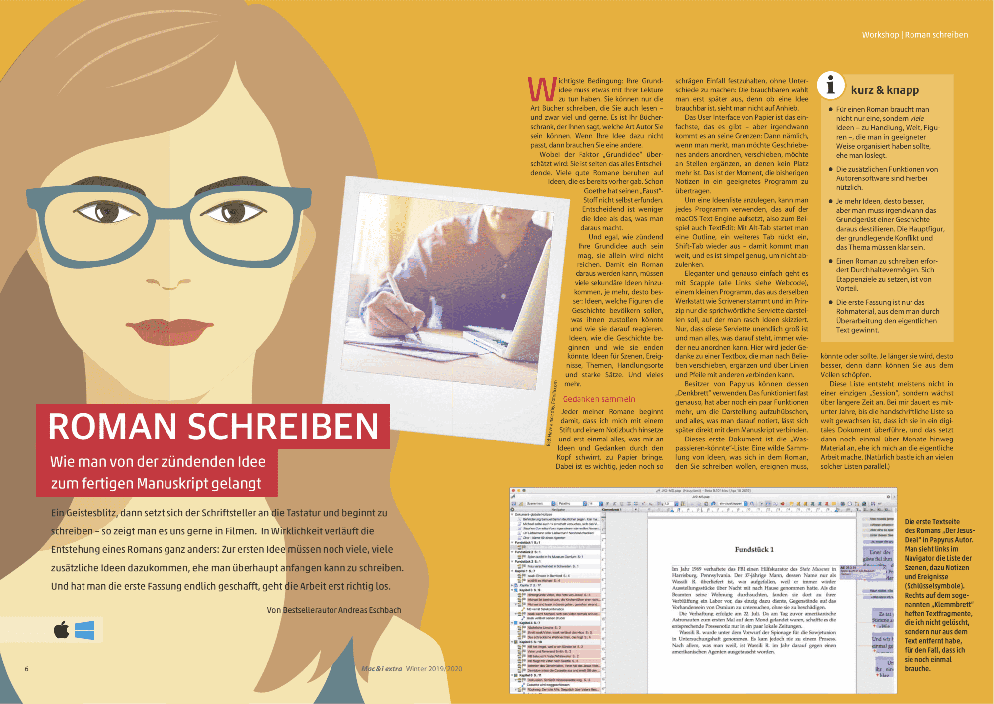 Die ersten beiden Seiten des Workshops über das Schreiben eines Romans, …