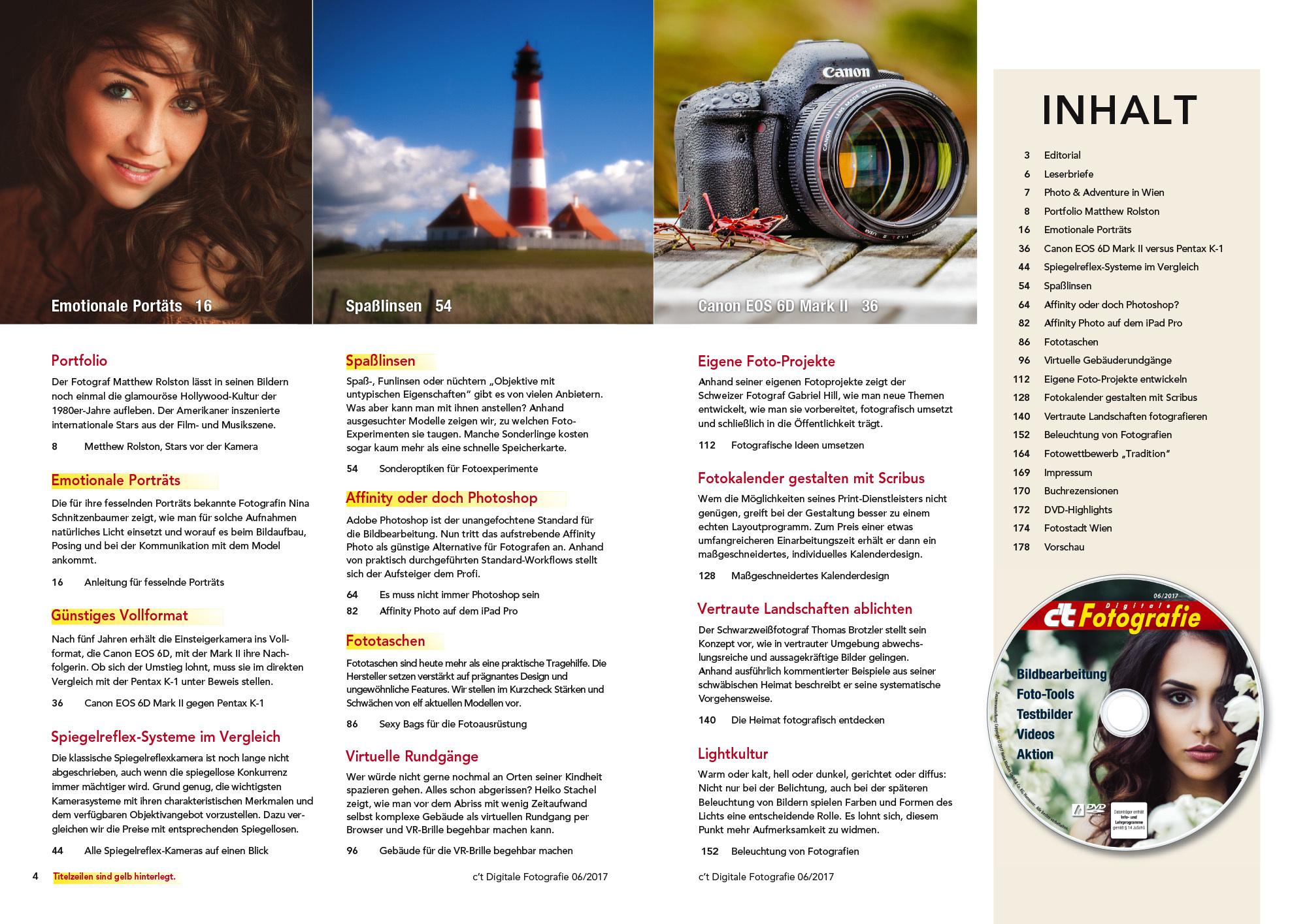 Der gesamte Inhalt der c't Fotografie 6/2017 im Überblick