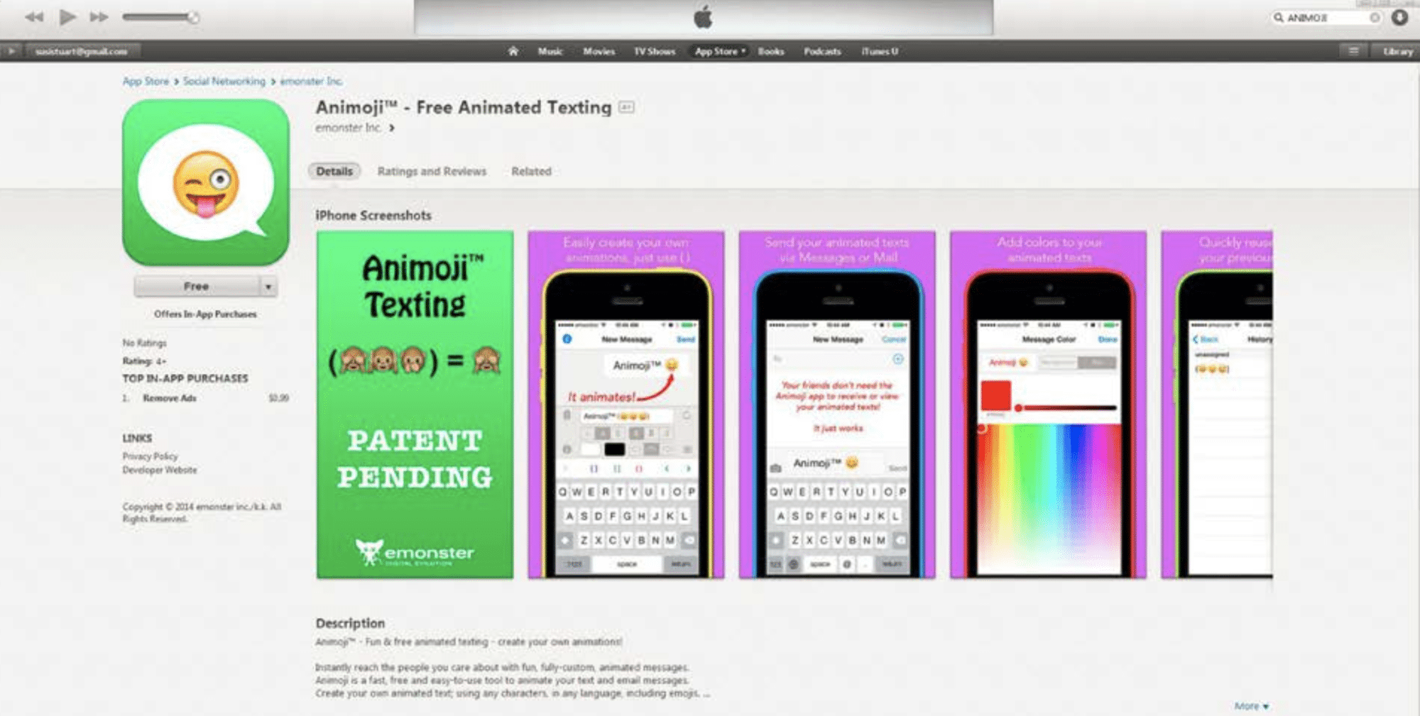 Die Animoji-App des Klägers ist immer noch im App Store zu finden – mit verändertem Icon.