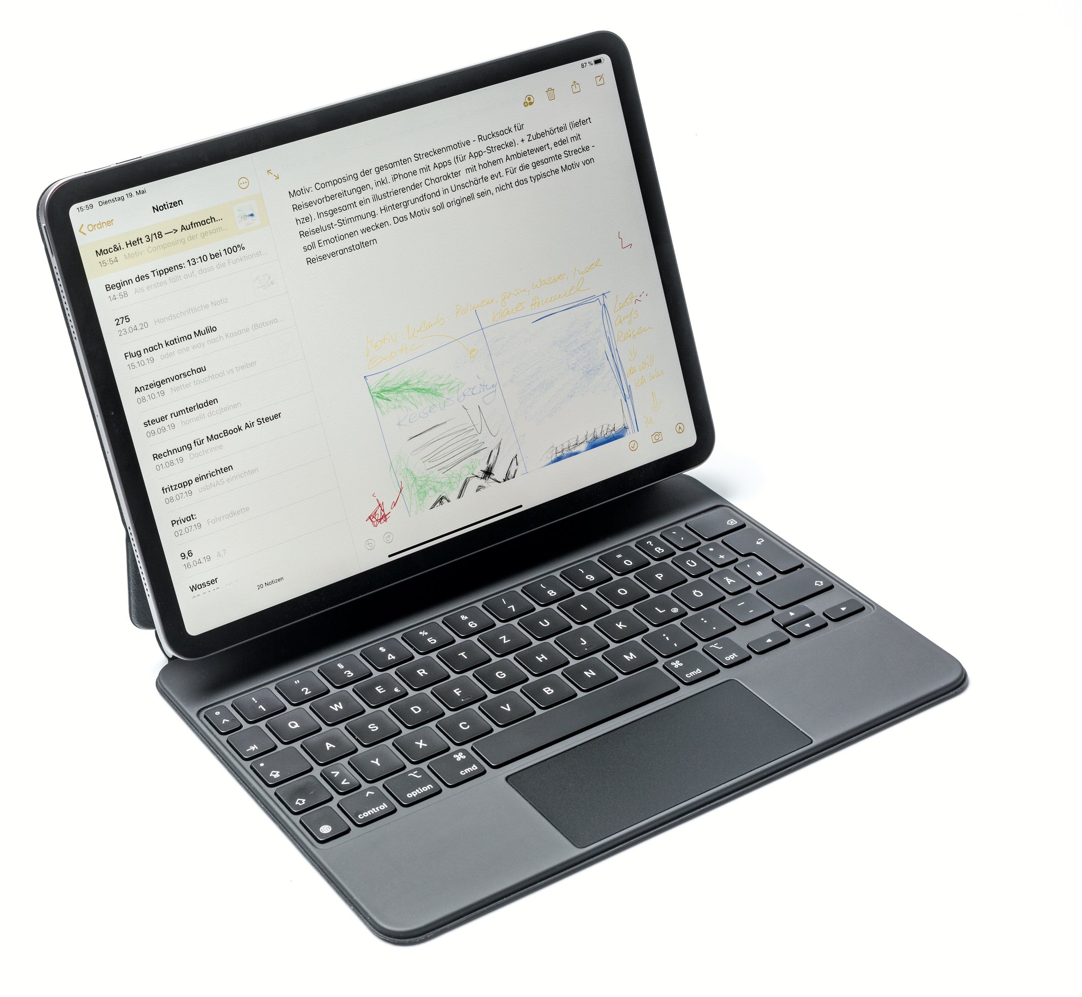 Apple Magic Keyboard tippt sich toll, ist aber schwerer als das iPad Pro selbst und sehr teuer.