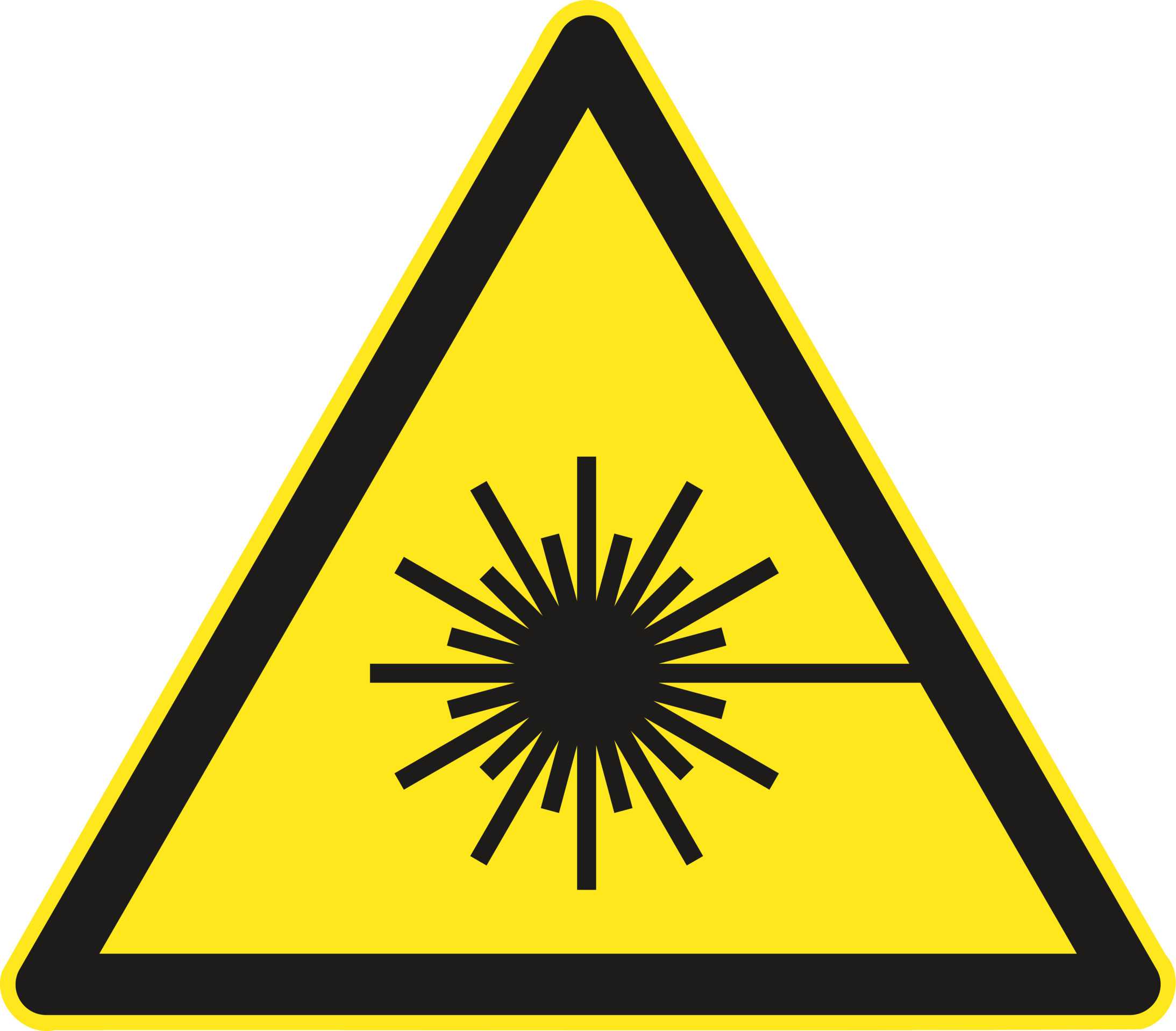 Warnsymbol: Laserstrahl (schwarz in gelbem Dreieck).