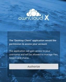 Die Anwendungsautorisierung erfolgt über das Webinterface des ownCloud-Servers.
