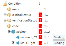 Excerpt from the specification of a vaccination-relevant diagnosis from the MIO vaccination record of the KBV. Coding is carried out using an ICD-10 and a SNOMED-CT code. 