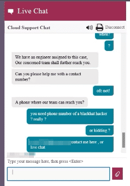 Supportchat des Angreifers mit Oracle