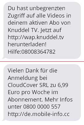 Typische Texte von Abofallen-SMS.