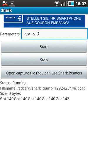 Shark for Root sammelt alle Pakete, die durch das WLAN laufen. Der Shark Reader übernimmt die Auswertung.