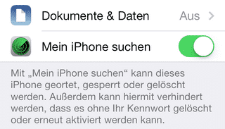 Mein iPhone suchen dient zugleich als Aktivierungssperre in iOS 7