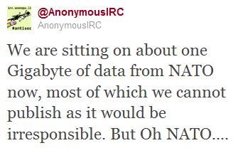 Anonymous will geheime Nato-Daten im Umfang von einem Gigabyte kopiert haben.