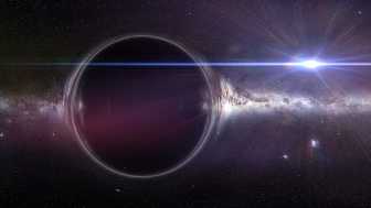 Black,Hole,With,Gravitational,Lens,Effect,And,The,Milky,Way