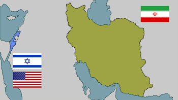Nahostkarte, Flaggen Israel, USA, Iran