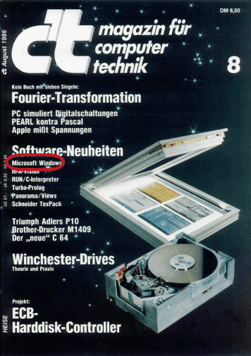 Sulla copertina di c't 8/1986 Windows era ancora un po' a tema 