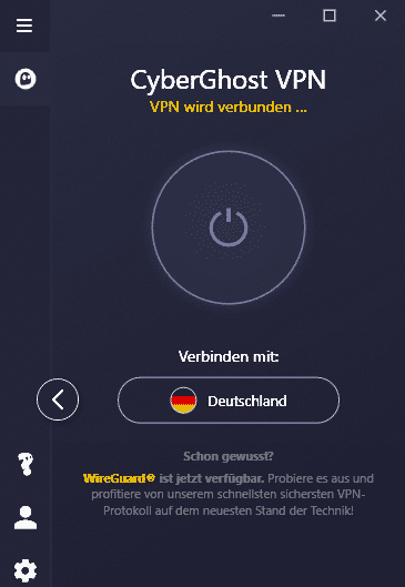 Die Kompaktansicht der Cyberghost-App unter Windows