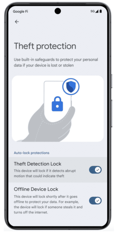 Screenshot; er zeigt die aktivierten Optionen &quot;Theft Detection Lock&quot; und &quot;Offline Device Lock&quot;