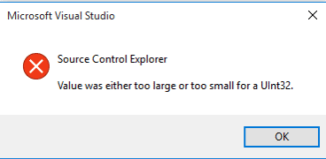 Bug beim TFS-Check-In in Visual Studio: &quot;Value was either too large or too small for a UInt32&quot;.