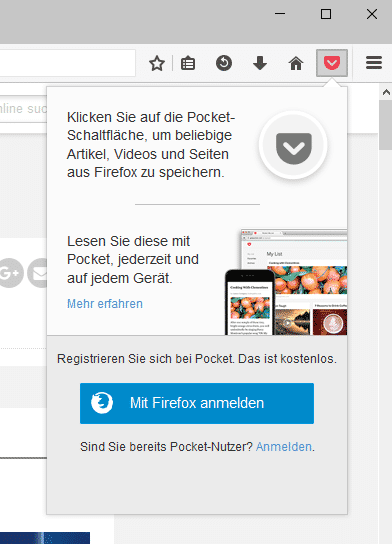 Seit Version 38 ist Pocket fester Bestandteil des Firefox-Browsers.