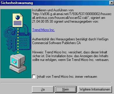 Sicherheitswarnung: Installieren eines ActiveX-Controls
