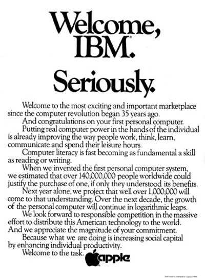 Apples Willkommensgruß an IBM aus dem Jahr 1981.