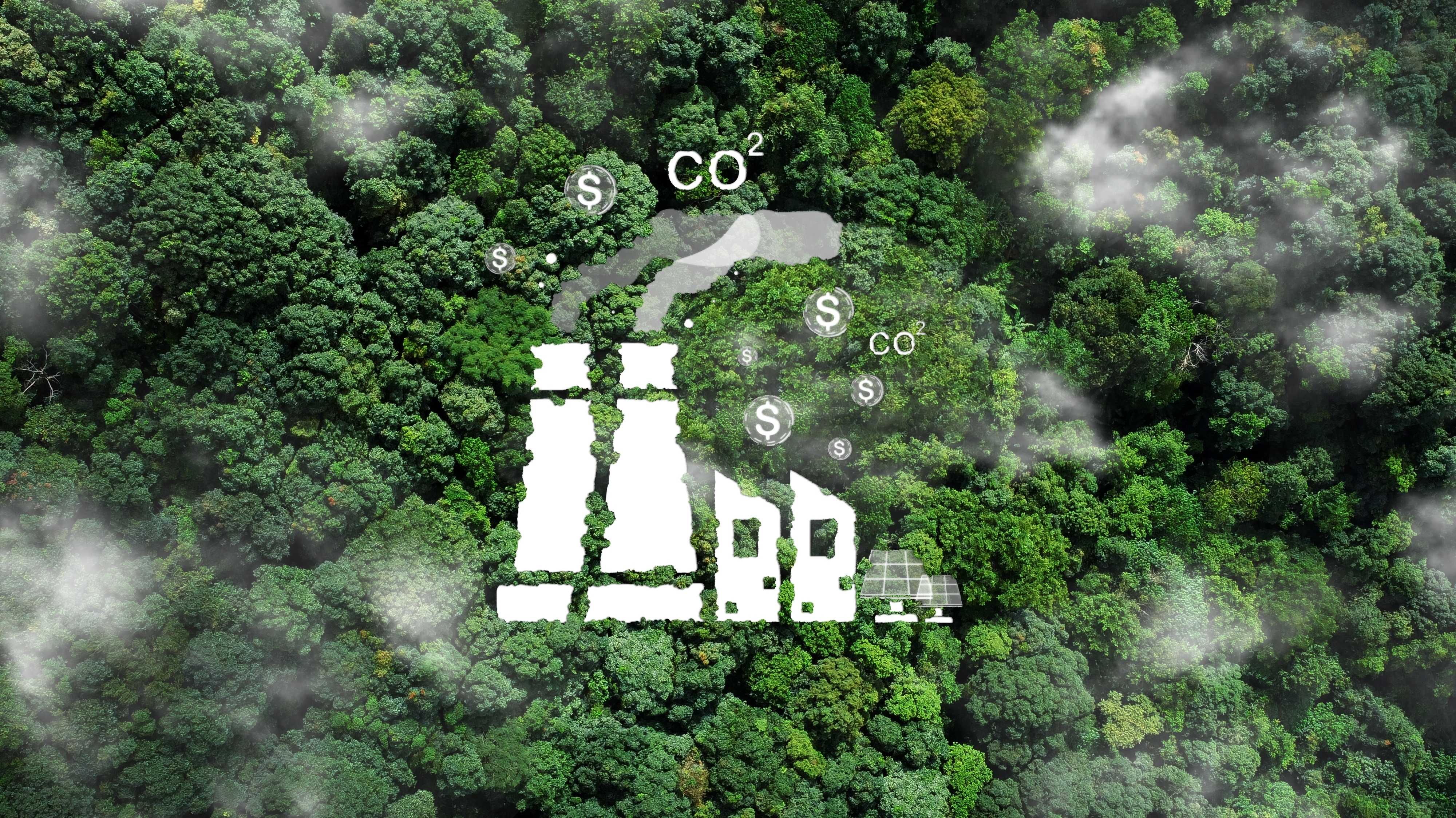Ein Kraftwerk symbolisch im Regenwald