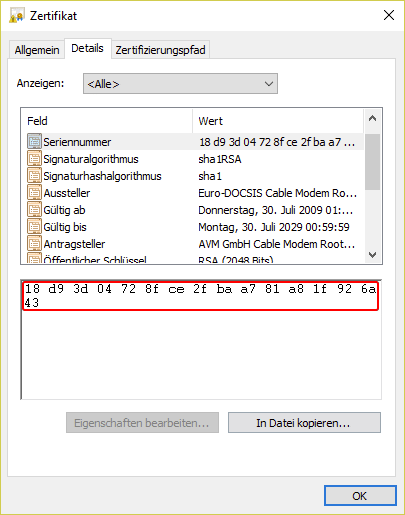 Mit diesem Zertifikat steht und fällt unter Umständen die Sicherheit der Verbindungen im Kabelnetz. Den dazugehörigen privaten Krypto-Schlüssel hatte AVM im Speicher seiner Fritzboxen abgelegt.