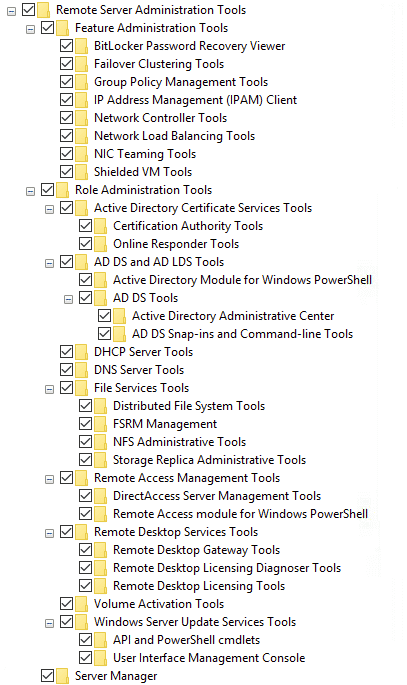Liste der Features in RSAT für Windows 10
