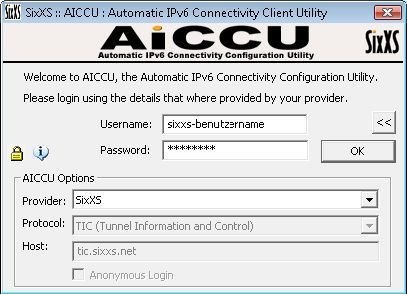 Unter Windows steht aiccu auch als grafisches Programm bereit, andere Betriebssysteme müssen sich mit der Textversion begnügen.