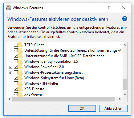 Auswahl von Windows-Features