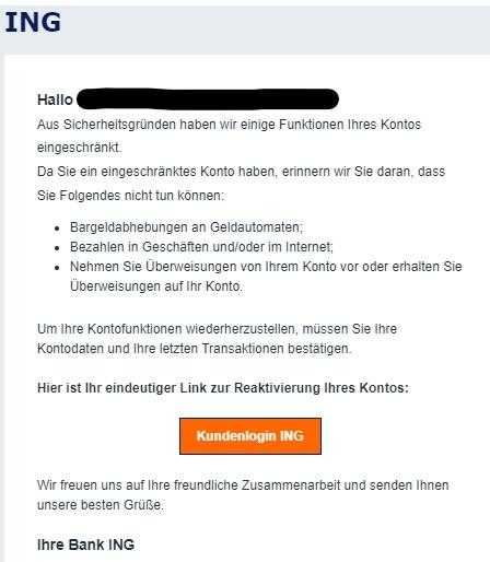 Screenshot einer ING-Phishingmail