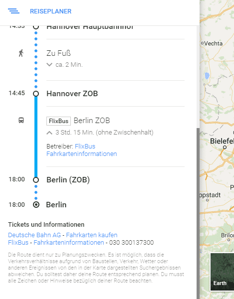 Ab sofort informiert Google Maps in seiner Routenplanung auch über Flixbus-Verbindungen.