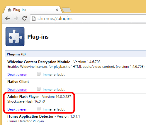 Den in Chrome enthaltenen Flash-Player muss man separat deaktivieren.