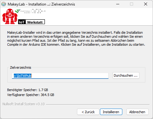 Installationspfad IoT-Werkstatt