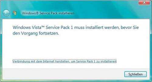 Das Service Pack 2 lässt sich nur installieren, wenn zuvor das SP1 eingespielt wurde.