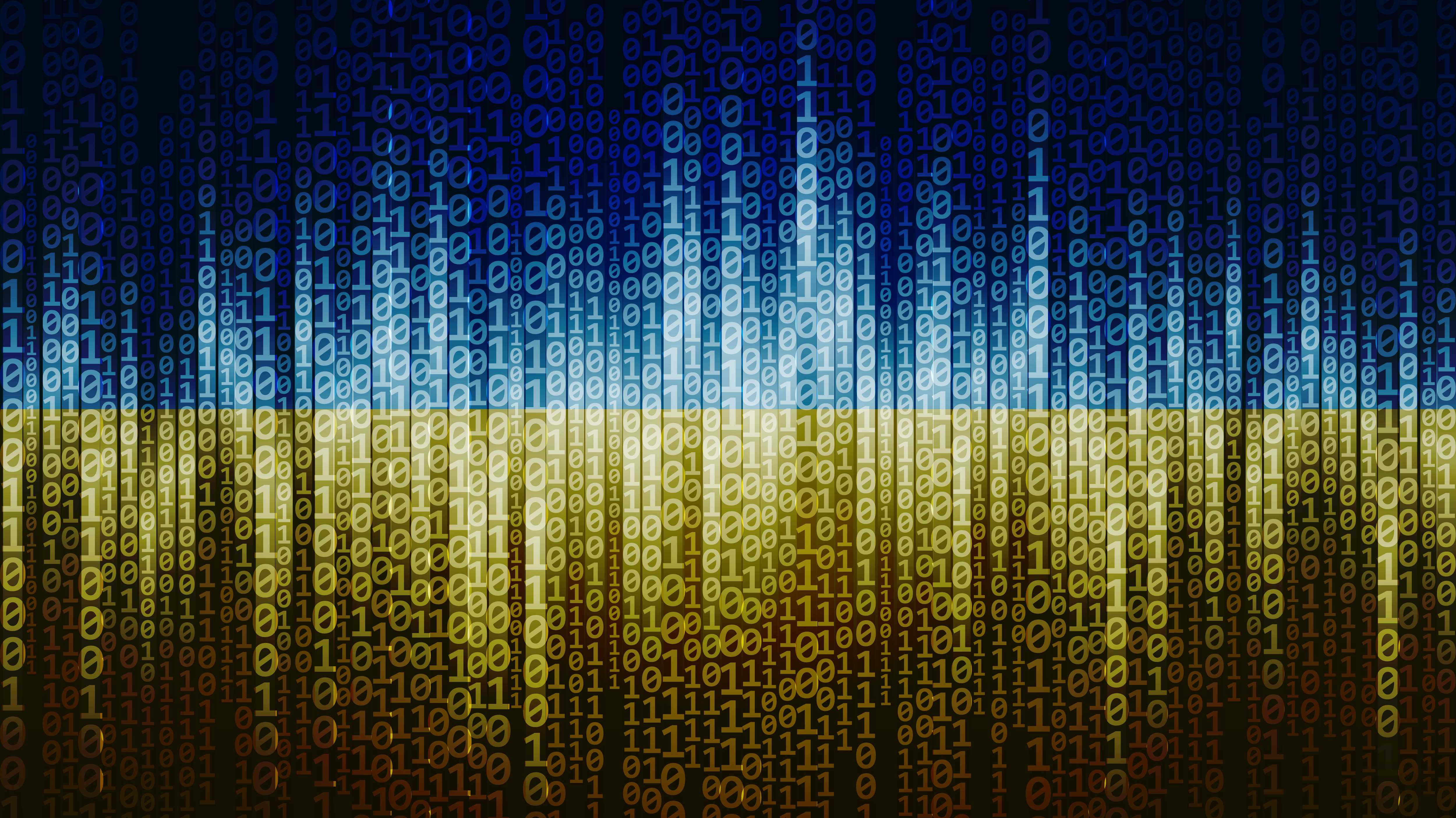 Muster im Stil des Matrix-Codes in blau-gelben Farben der Flagge der Ukraine