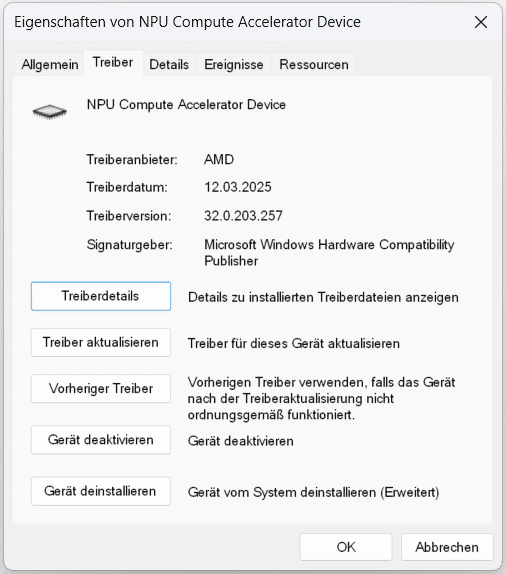 Driver version in the device manager