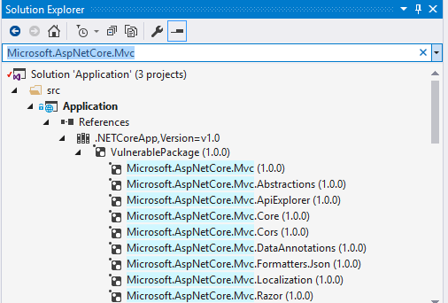 Ansicht von transitiven Abhängigkeiten in Visual Studio.