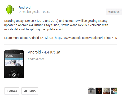 Google Kitkat Android 4.4 Nexus 7 Nexus 10